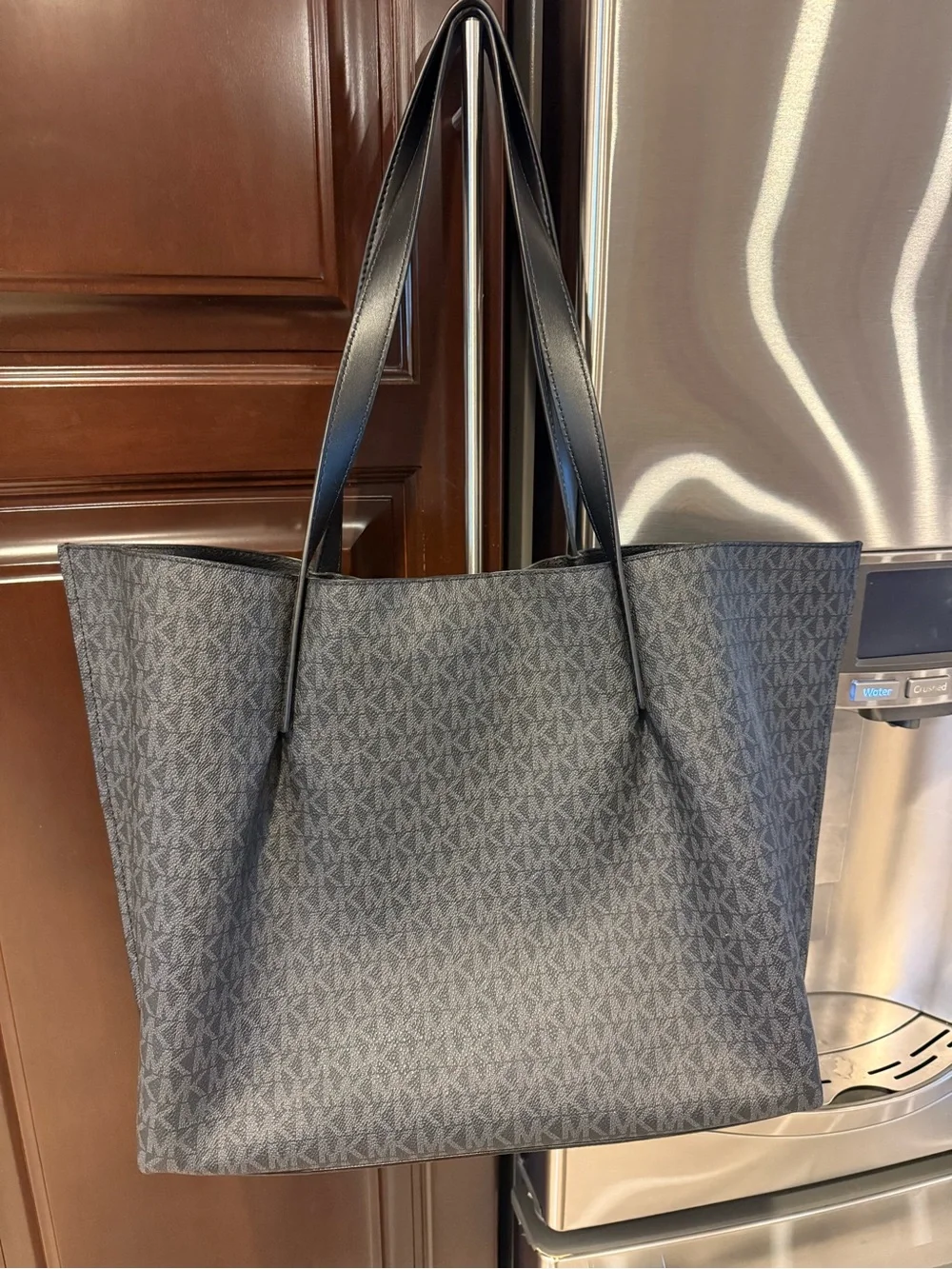 Michael Kors Black Logo Monogram Tote with Gold Hardware